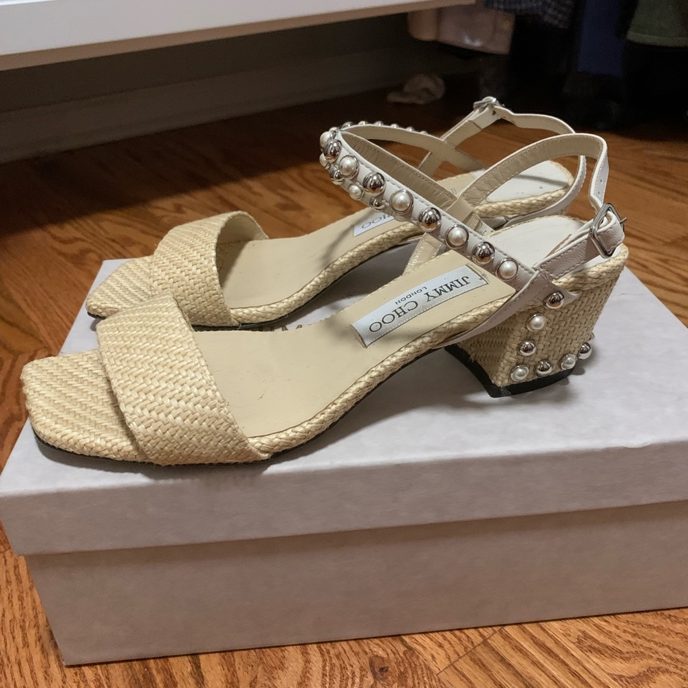 Jimmy Choo Raffia with pearl sandals